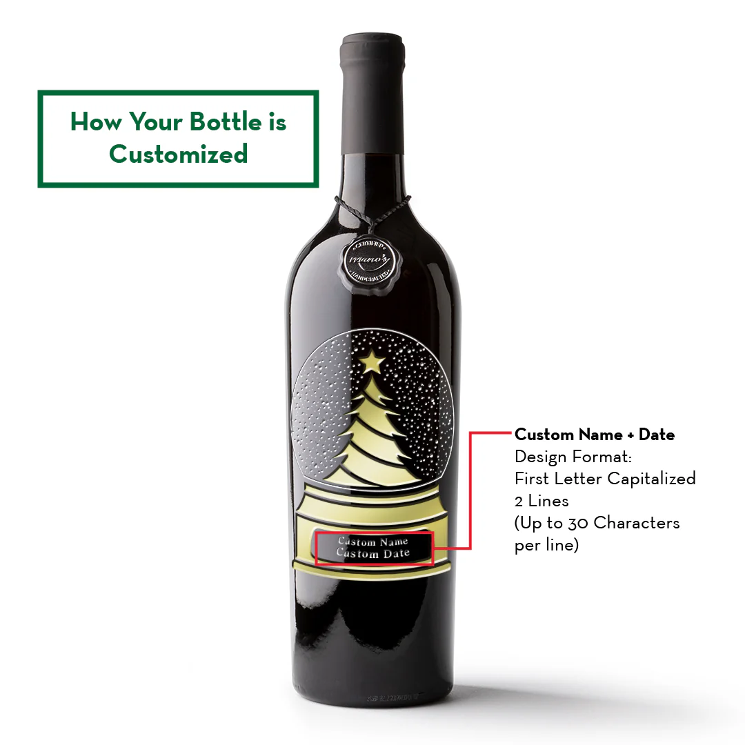 Holiday Tree Snow Globe Custom Etched Wine Bottle - Image 2