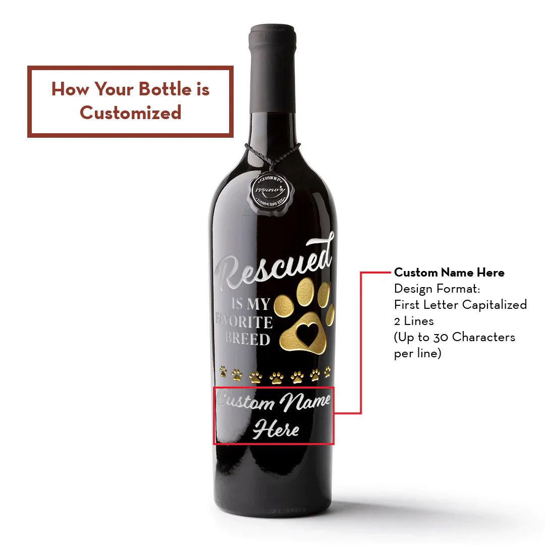 Rescued is my Favorite Breed Custom Etched Wine - Image 2