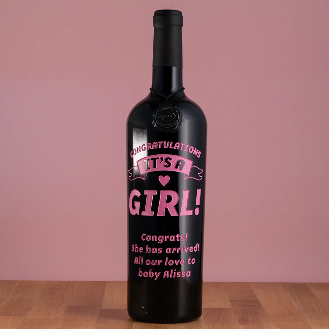 It's a Girl Banner Custom Etched Wine - Image 4