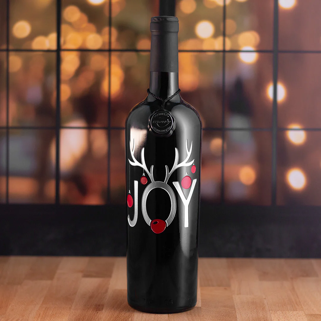 Joy Ornaments Holiday Etched Wine Bottle - Image 2