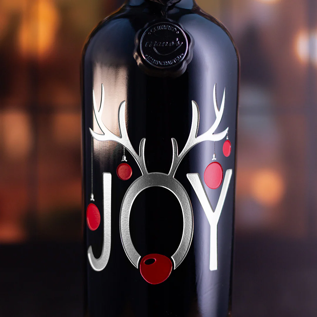 Joy Ornaments Holiday Etched Wine Bottle - Image 3