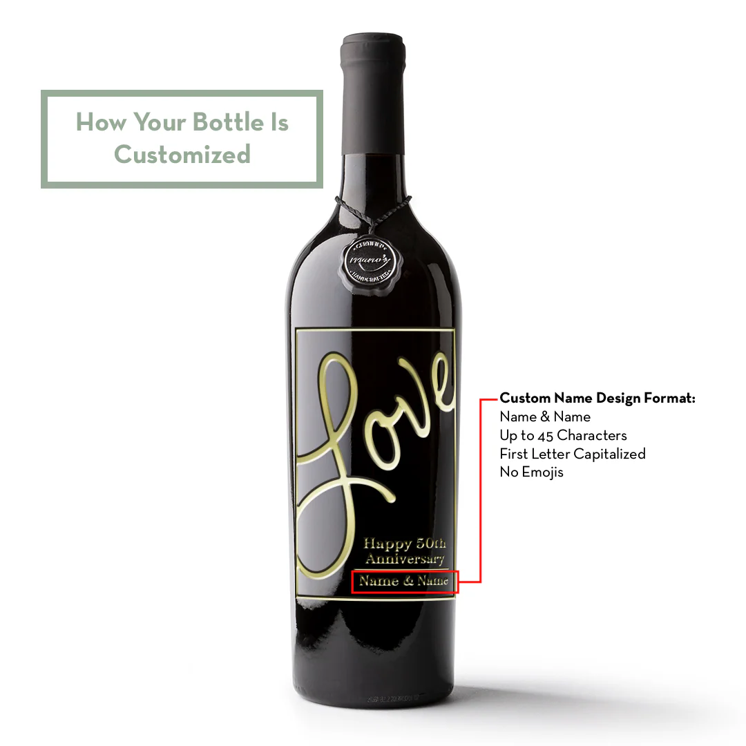 Love 50th Anniversary Custom Etched Wine Bottle - Image 3