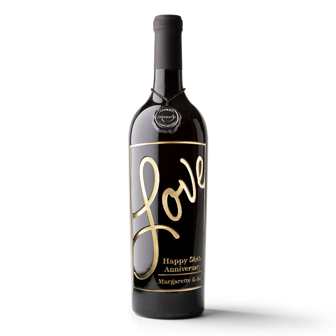 Love 50th Anniversary Custom Etched Wine Bottle - Image 6