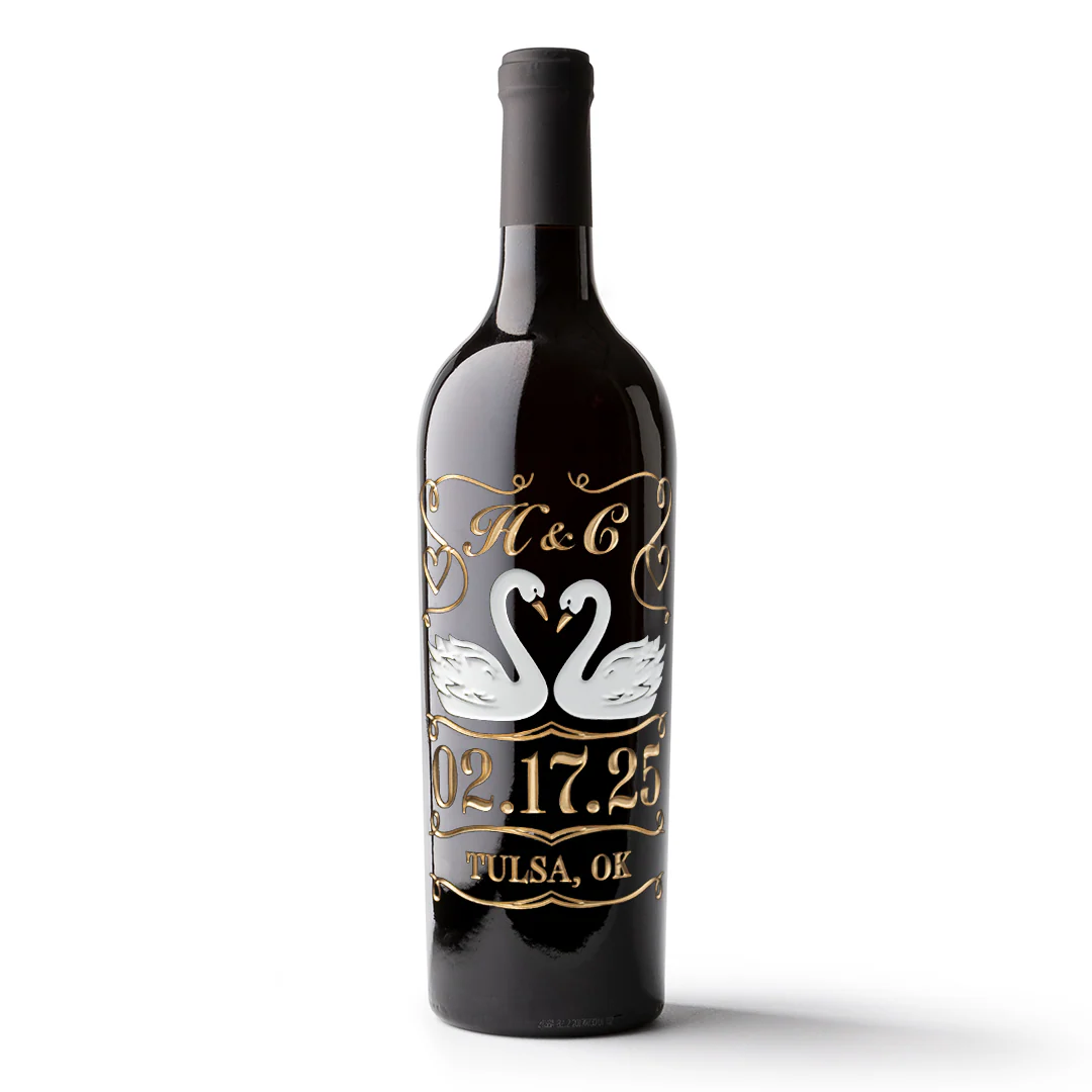 Love Birds Custom Wedding Etched Wine