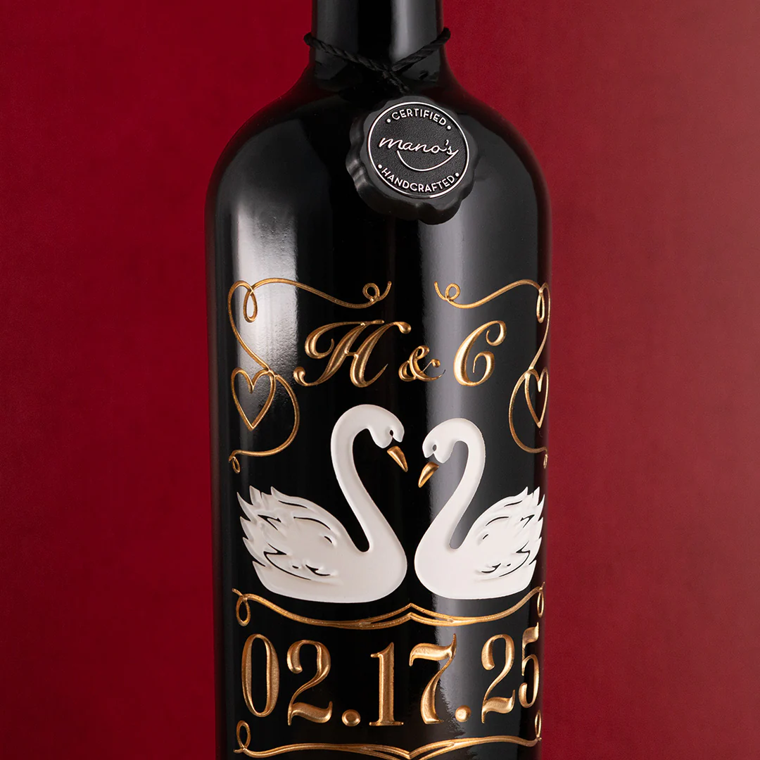 Love Birds Custom Wedding Etched Wine - Image 2