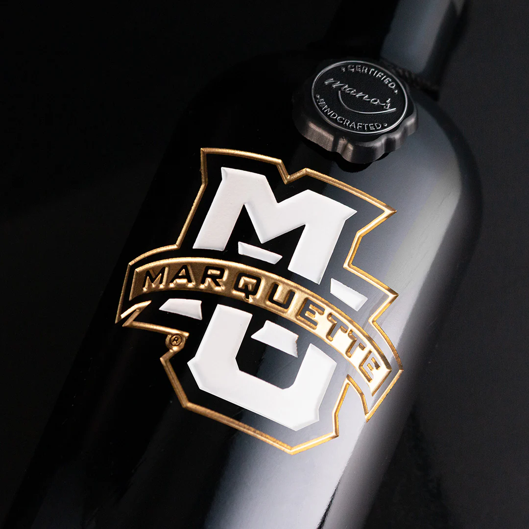 Marquette University Logo Etched Wine Bottle - Image 3