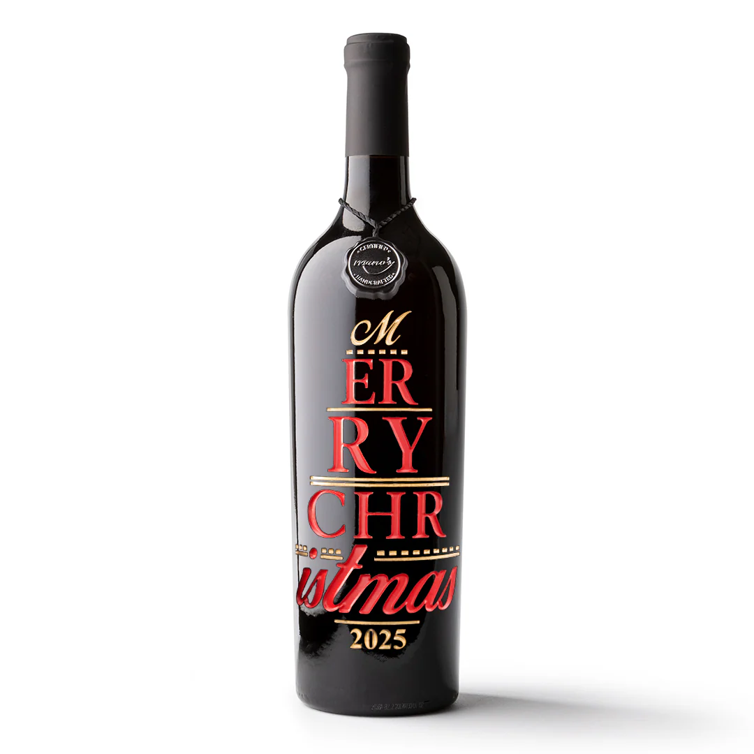 Merry Christmas 2025 Etched Wine Bottle
