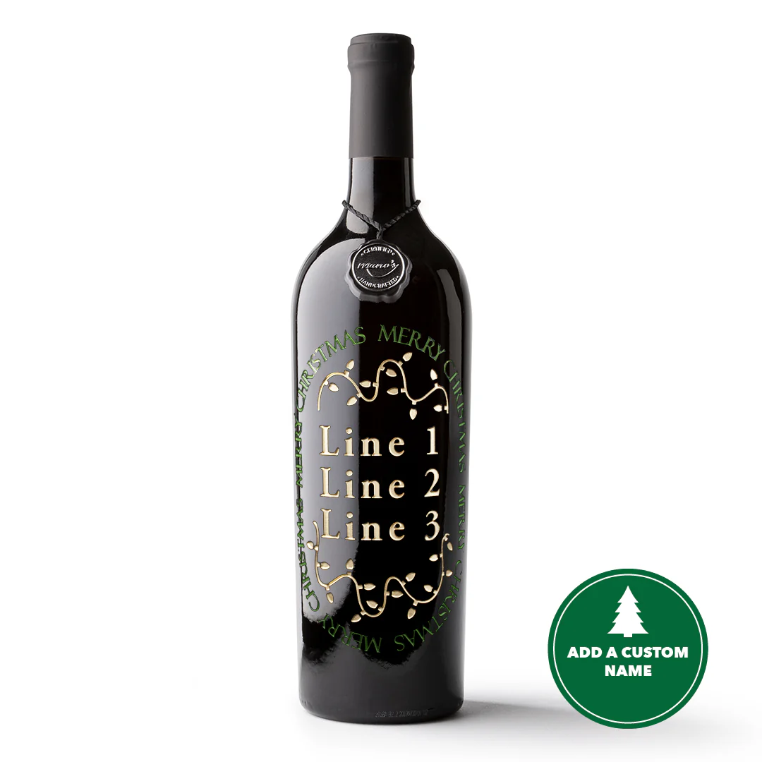 Merry Christmas Lights Custom Etched Wine Bottle