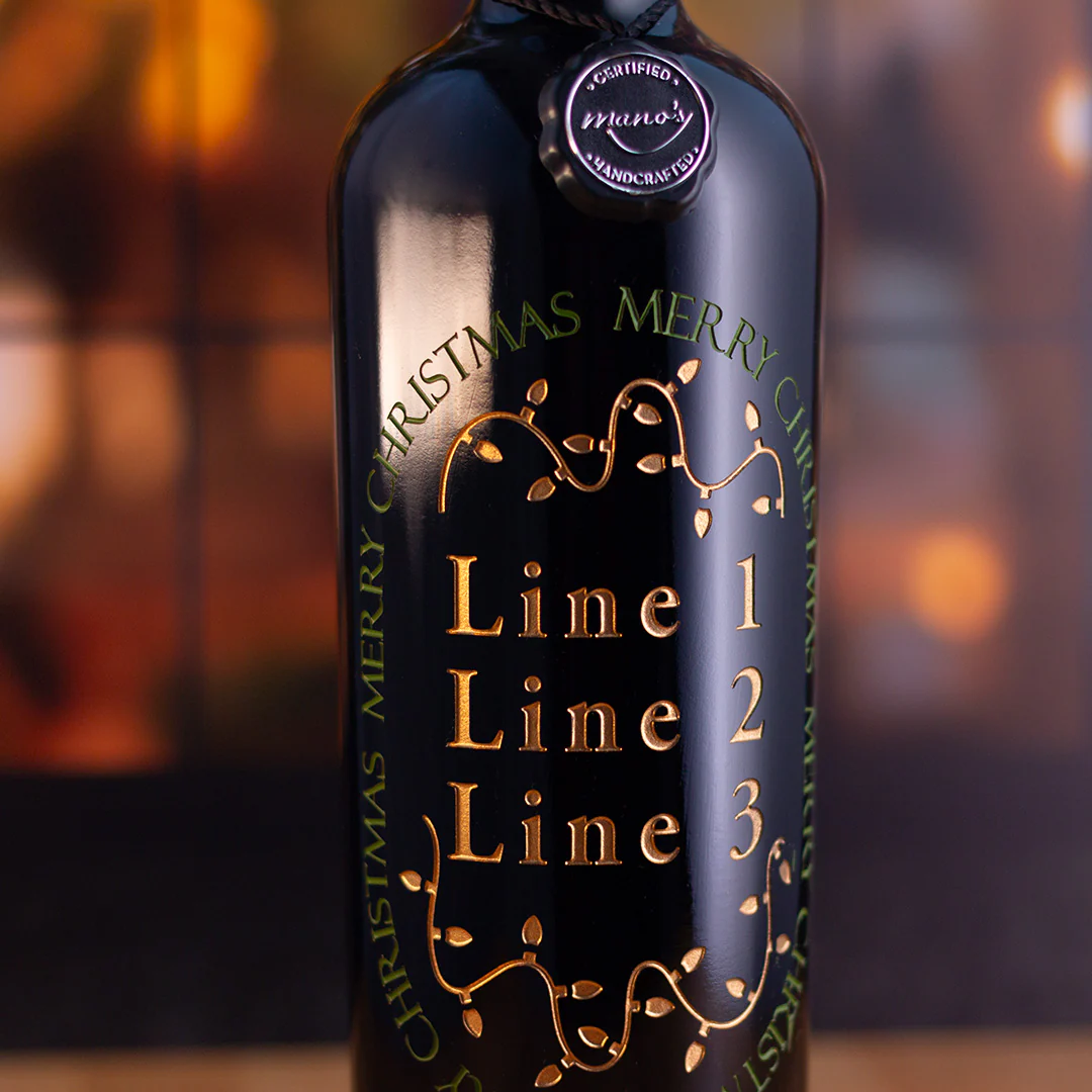 Merry Christmas Lights Custom Etched Wine Bottle - Image 2