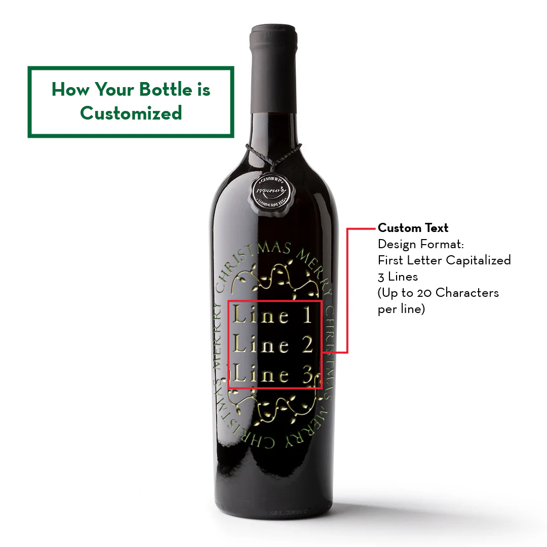Merry Christmas Lights Custom Etched Wine Bottle - Image 3