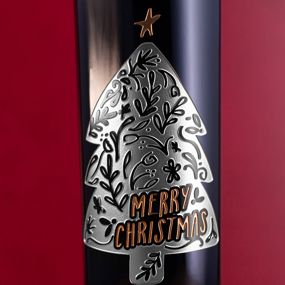 Merry Christmas Tree Etched Wine - Image 2