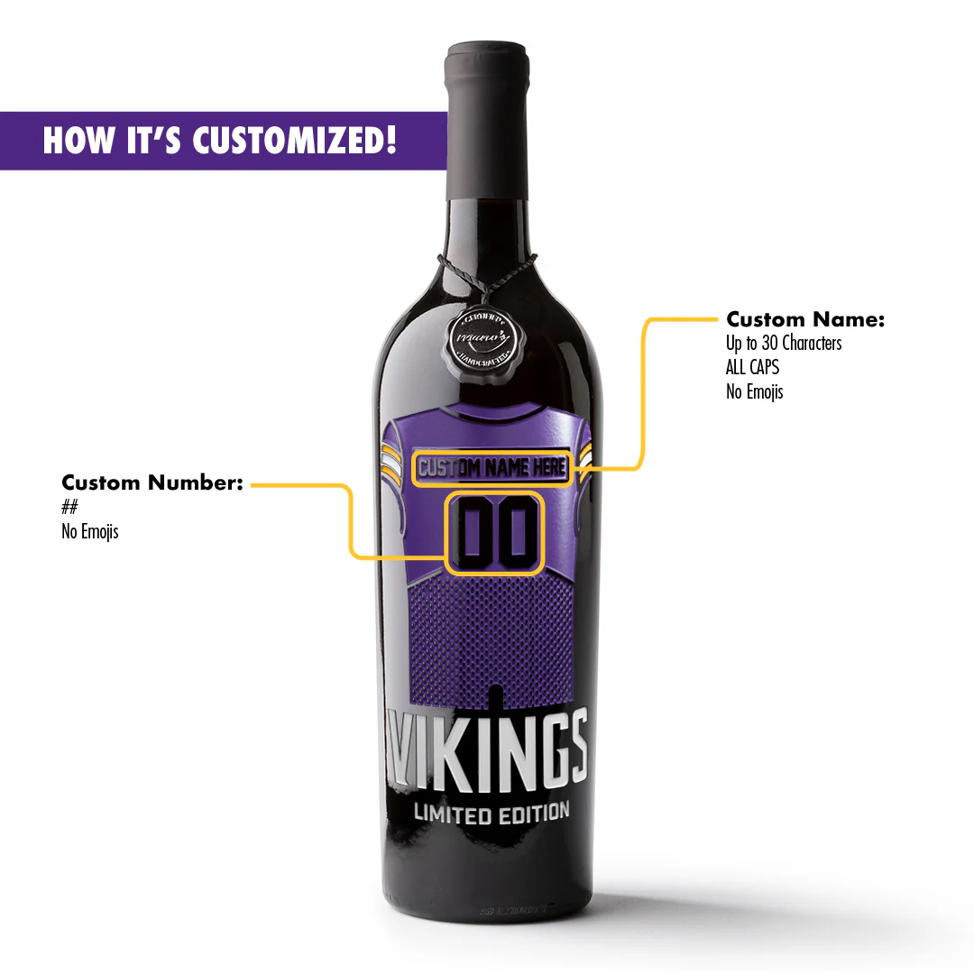 Minnesota Vikings Custom Jersey Etched Wine Bottle - Image 4
