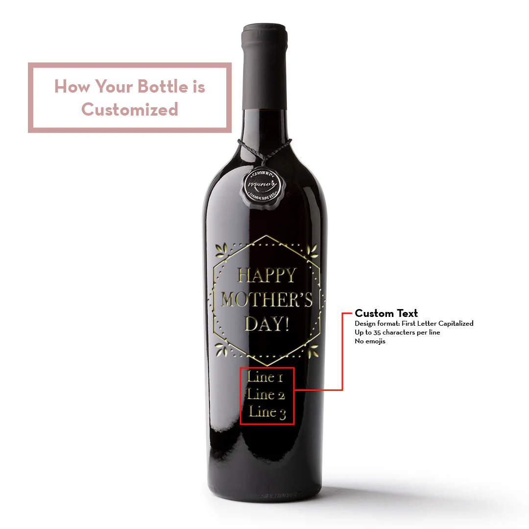Mother's Day Custom Text Gold Frame Etched Wine Bottle - Image 3