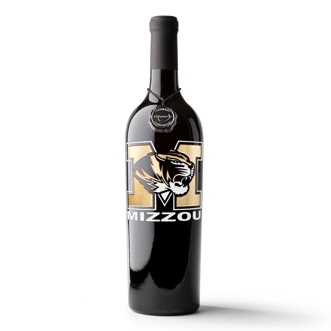 University of Missouri Logo Etched Wine Bottle