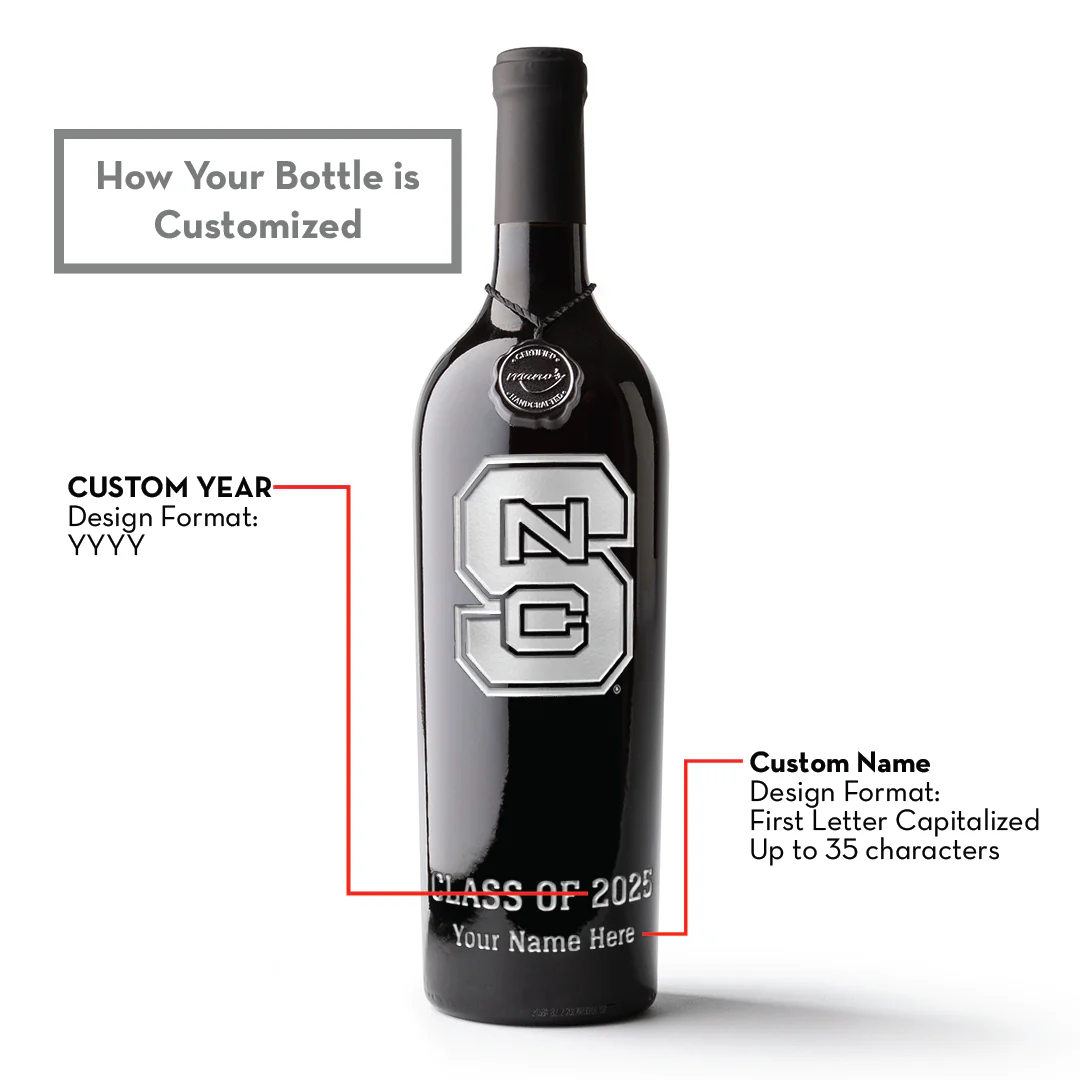 NC State Logo Custom Name Etched Wine - Image 5