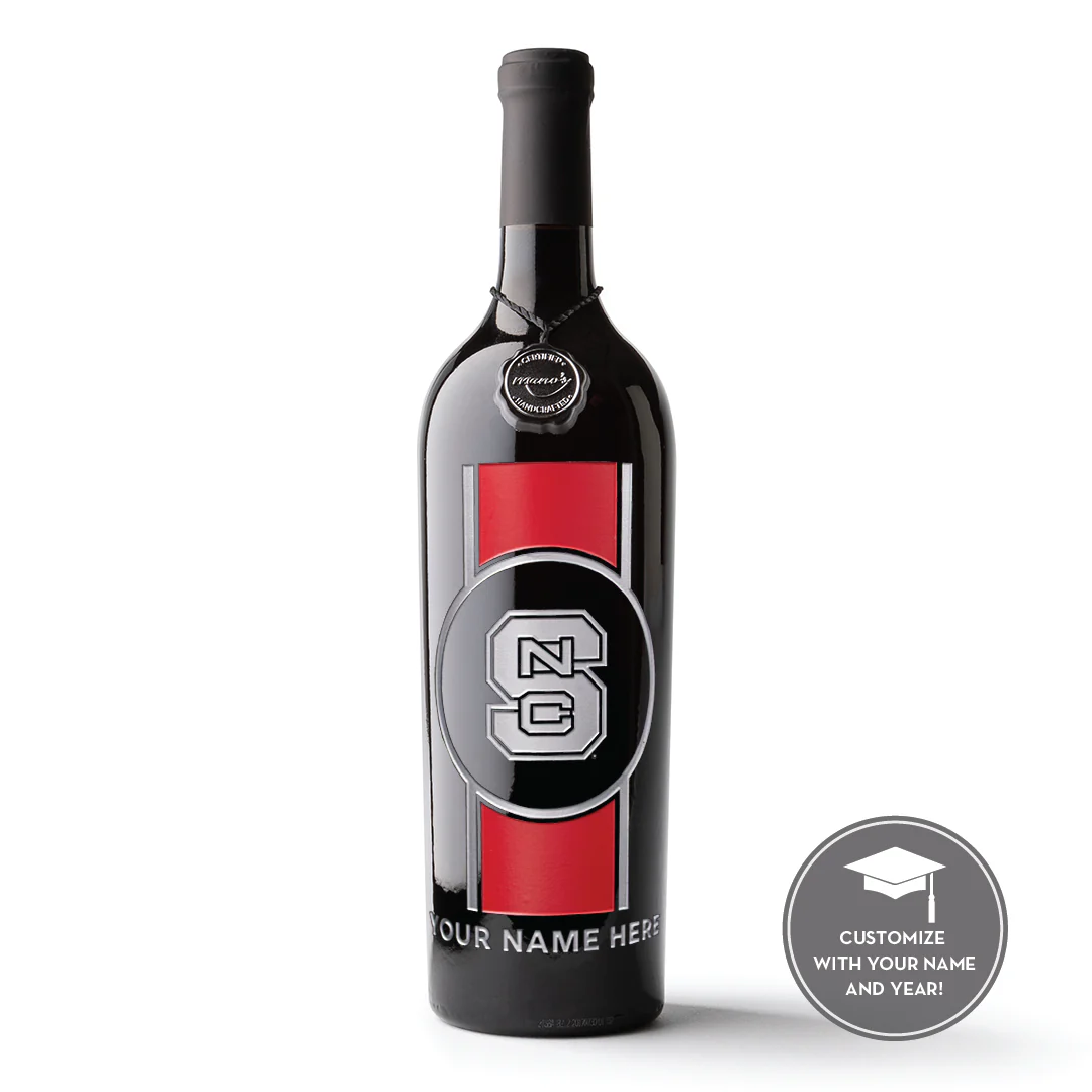 NC State Stripe Custom Name Etched Wine