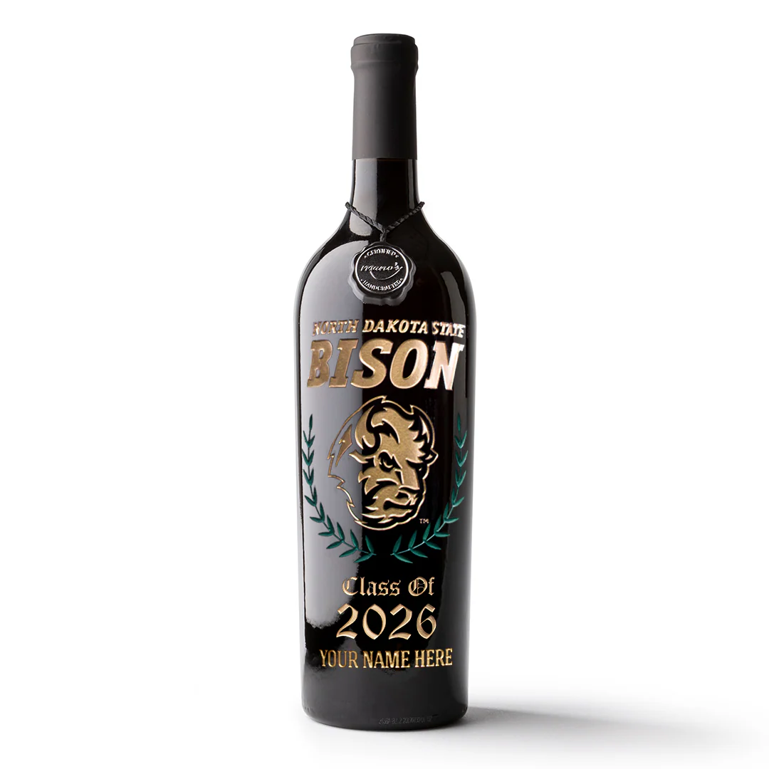 North Dakota State Custom Alumni Etched Wine