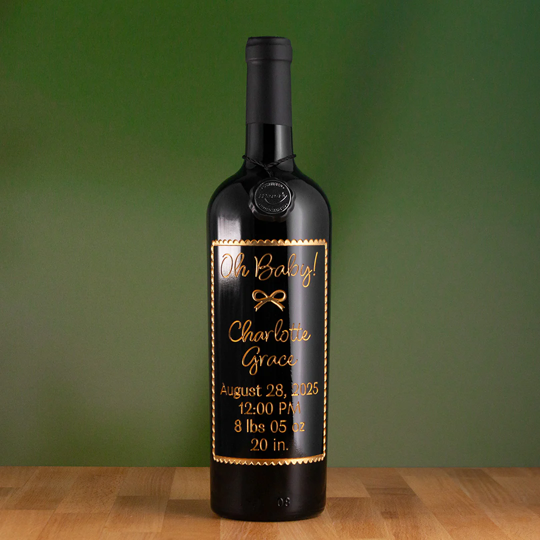 Oh Baby! Birth Announcement Custom Etched Wine - Image 3