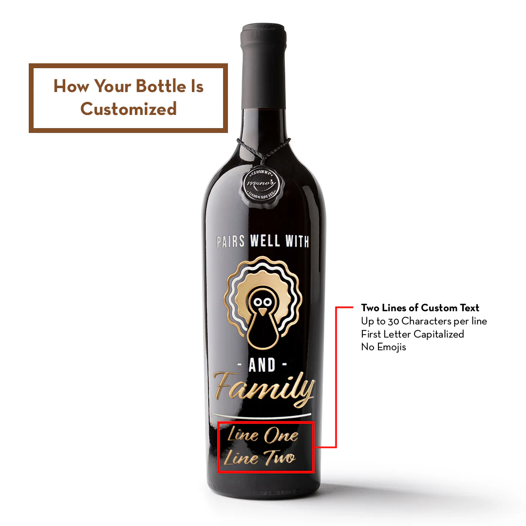 Pairs Well With Turkey Custom Etched Wine - Image 2