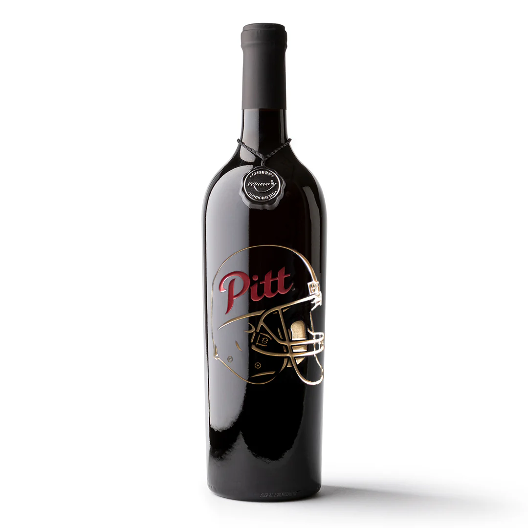 Pittsburg State University Helmet Etched Wine Bottle