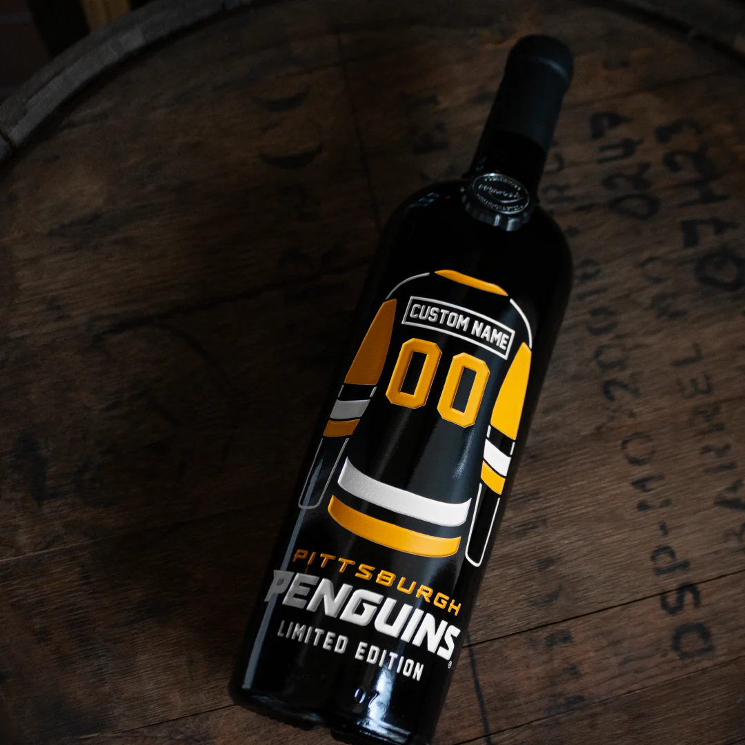 Pittsburgh Penguins Custom Jersey Etched Wine - Image 2