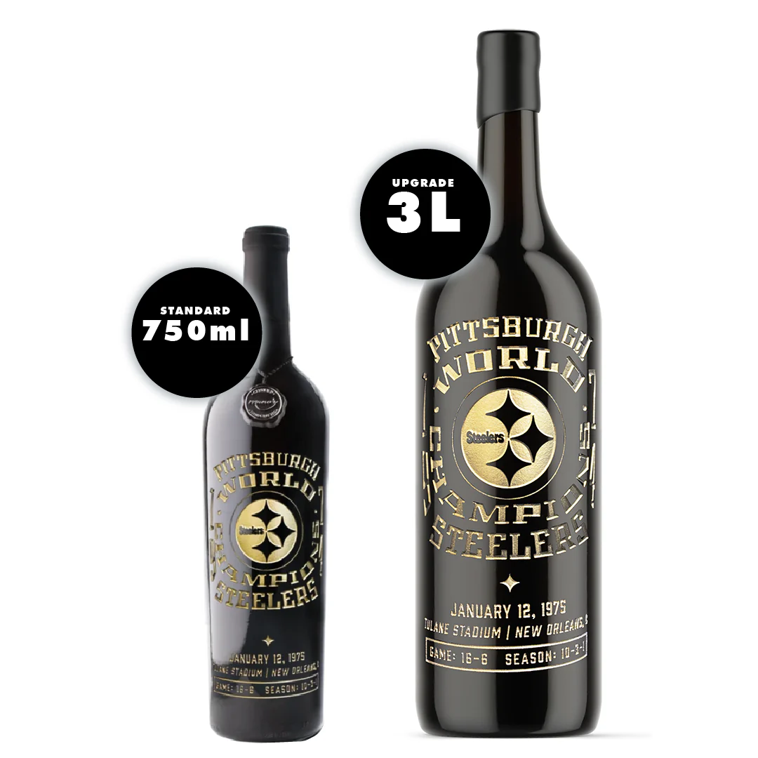Pittsburgh Steelers 1974 Championship Etched Wine - Image 2