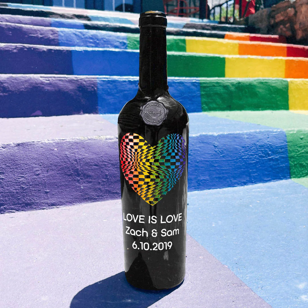 Pride Checkered Heart Custom Etched Wine - Image 2