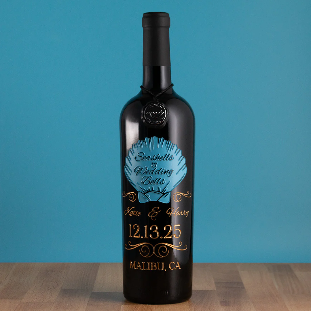 Seashells & Wedding Bells Custom Etched Wine - Image 2