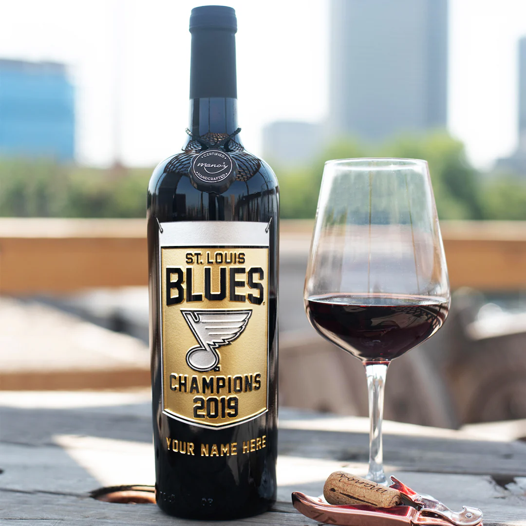 STL Blues 2019 Champions Custom Name Etched Wine - Image 2