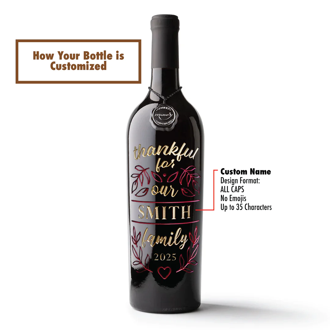 Thankful For Our Family Custom Etched Wine - Image 2