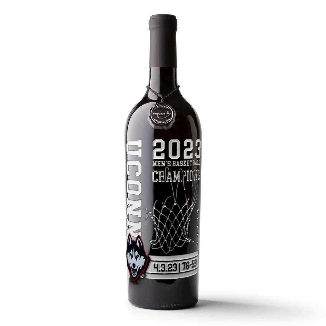 UCONN 2023 Men's Basketball Champions Net Etched Wine
