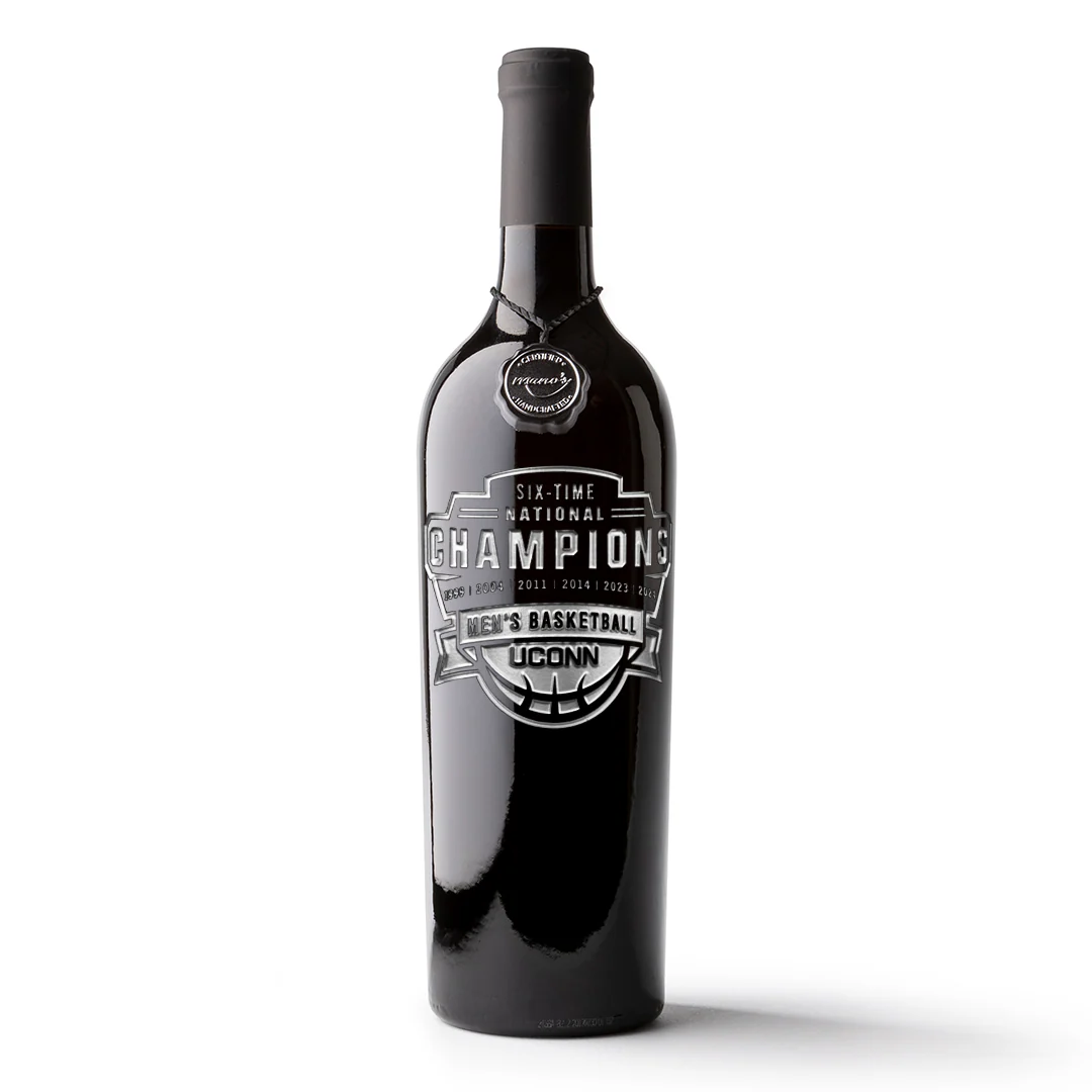 UCONN 2024 Men's 6 Time Champions Etched Wine