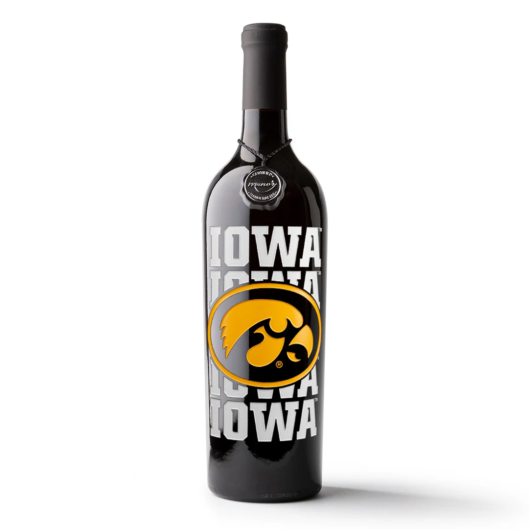 University of Iowa Logos Etched Wine