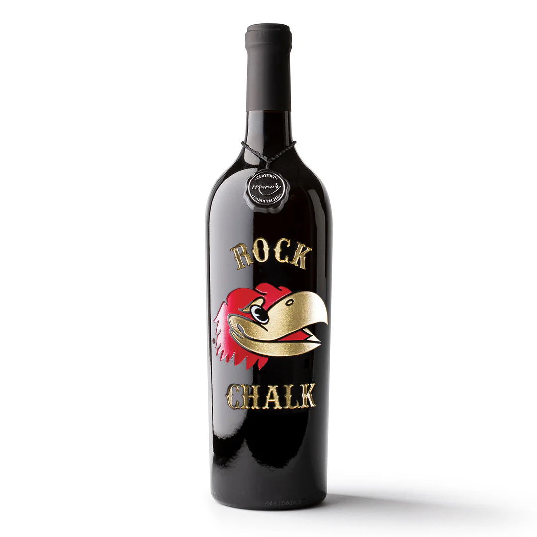 University of Kansas Rock Chalk Etched Wine Bottle