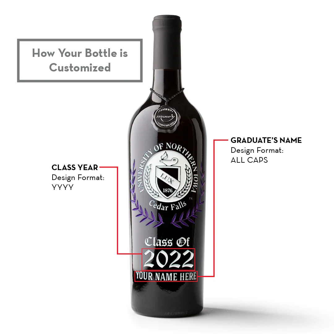 University of Northern Iowa Custom Alumni Etched Wine - Image 2