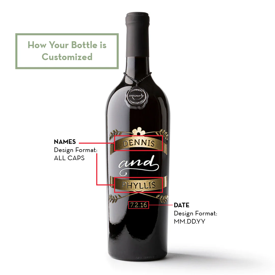 Wedding Emblem Custom Etched Wine Bottle - Image 2