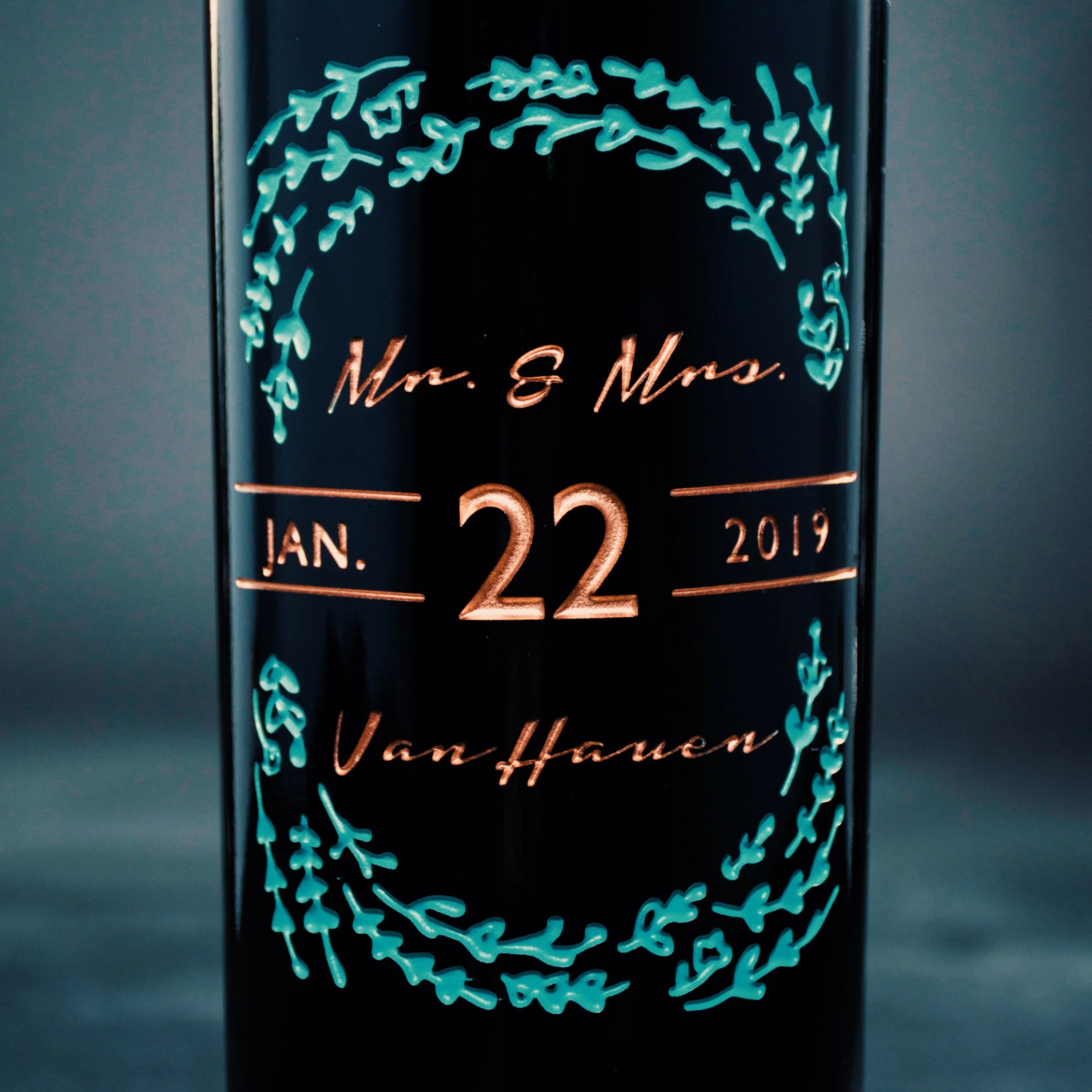 Floral Frame Custom Etched Wine Bottle - Image 2