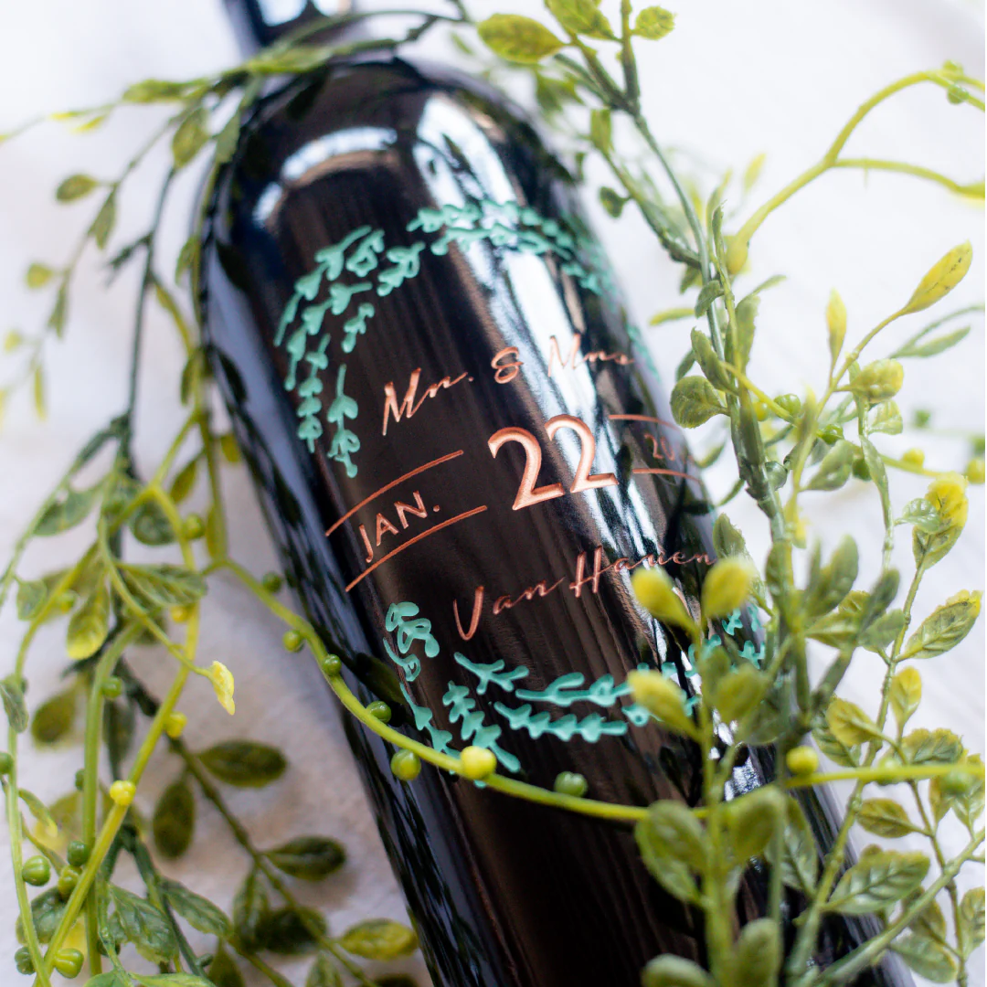 Floral Frame Custom Etched Wine Bottle - Image 3
