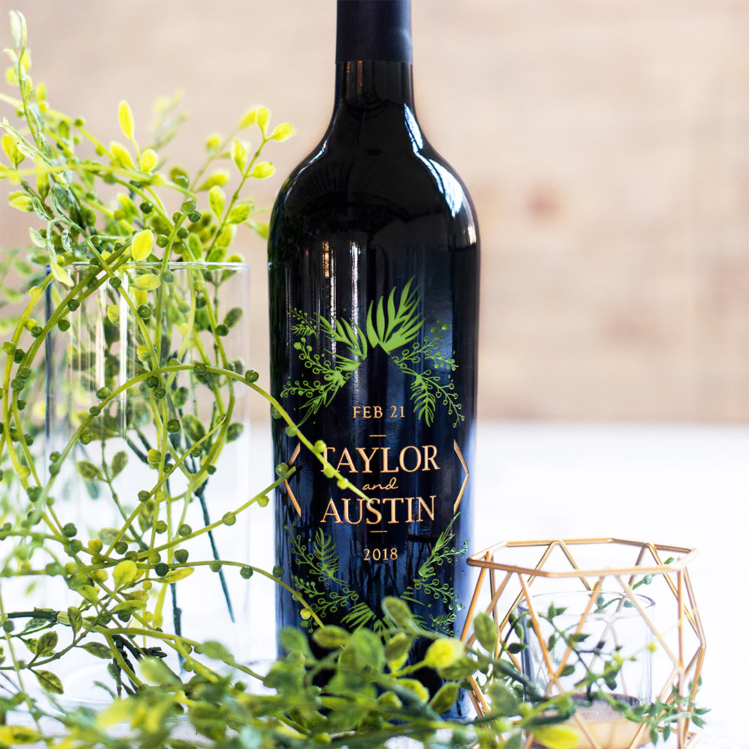 Wedding Foliage Frame Custom Etched Wine Bottle - Image 2