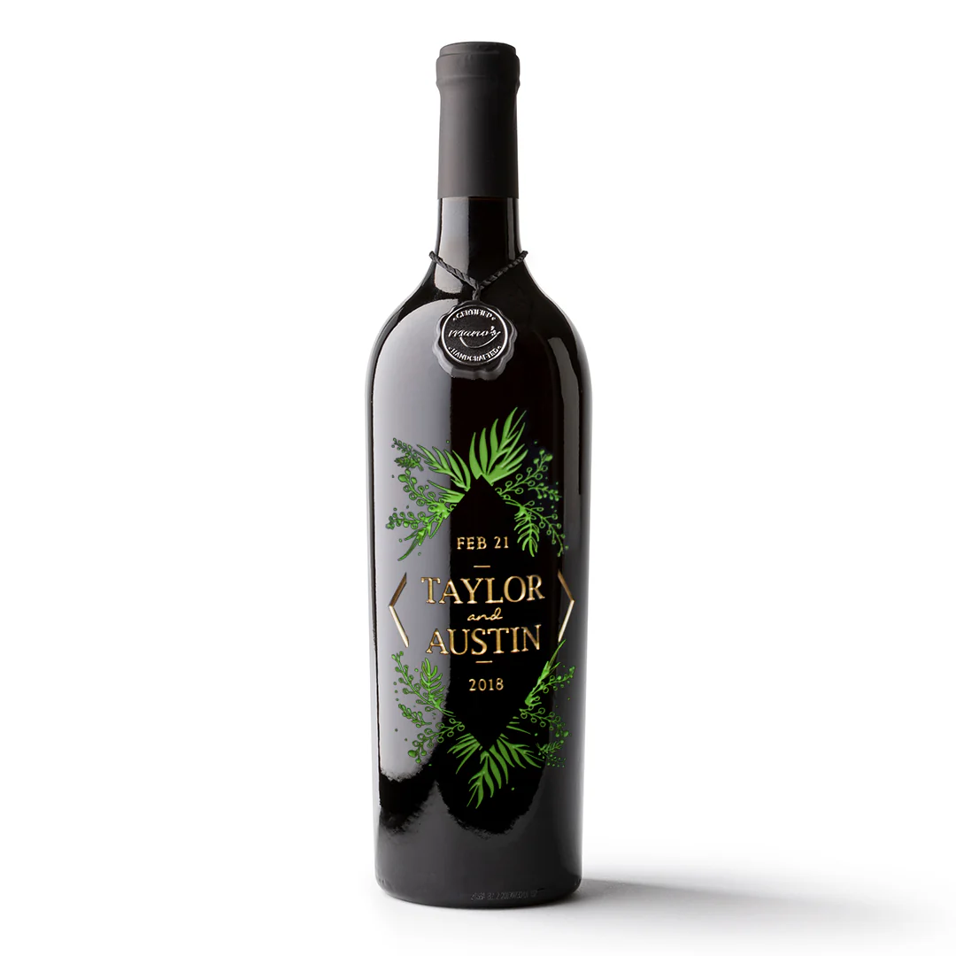 Wedding Foliage Frame Custom Etched Wine Bottle - Image 4