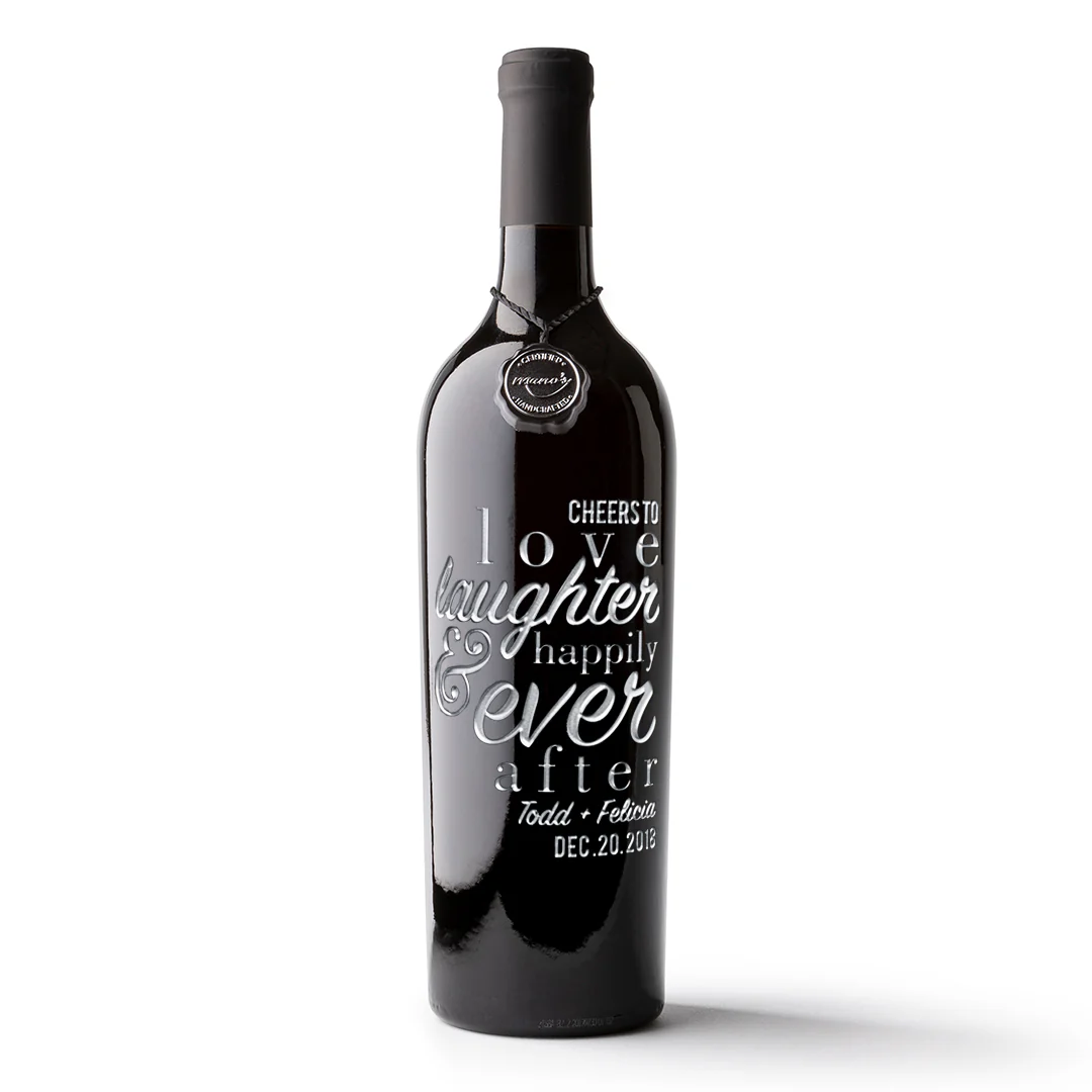 Wedding Love Laughter Custom Etched Wine Bottle - Image 4