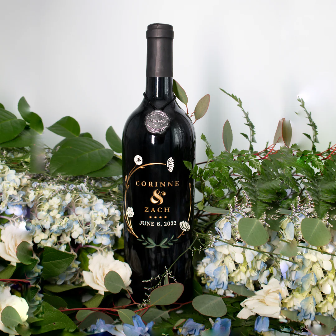 Wedding Floral Circle Custom Etched Wine - Image 3
