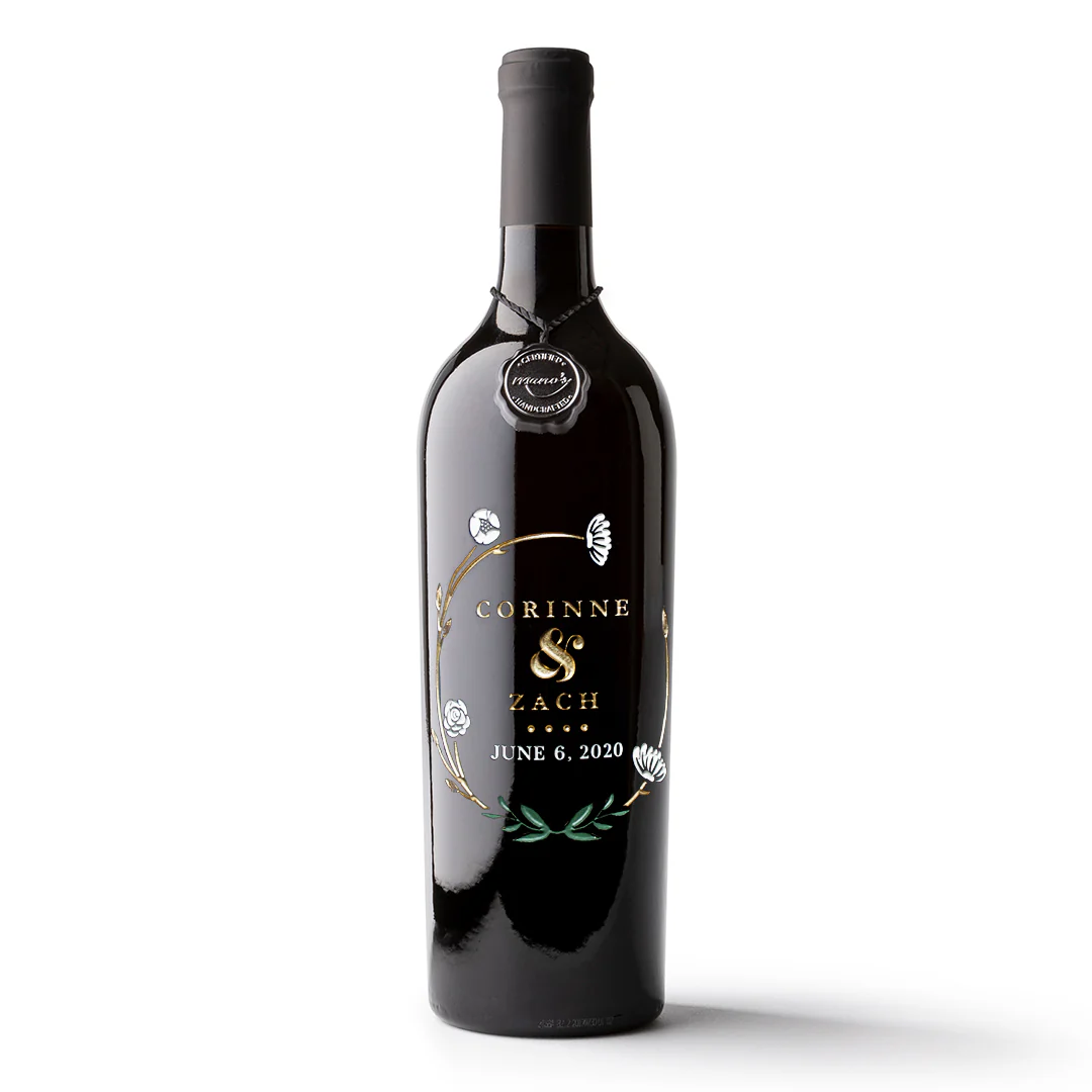 Wedding Floral Circle Custom Etched Wine - Image 5