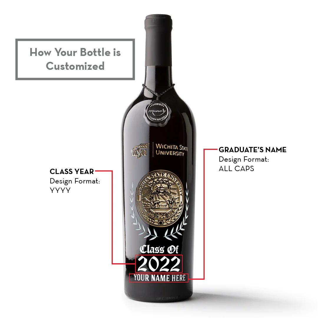 Wichita State University Custom Alumni Etched Wine Bottle - Image 2