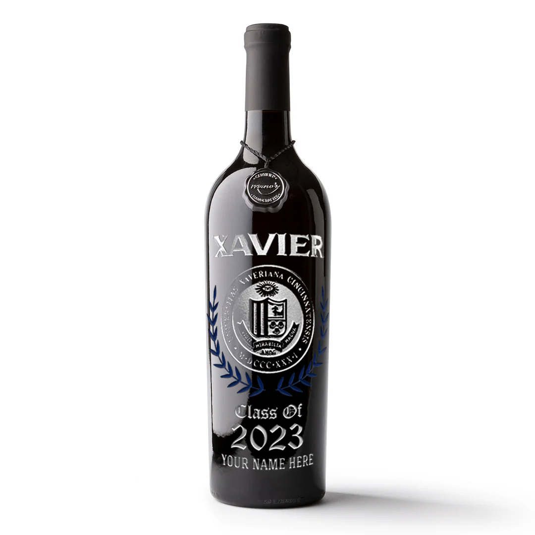 Xavier University Custom Alumni Etched Wine Bottle - Image 4